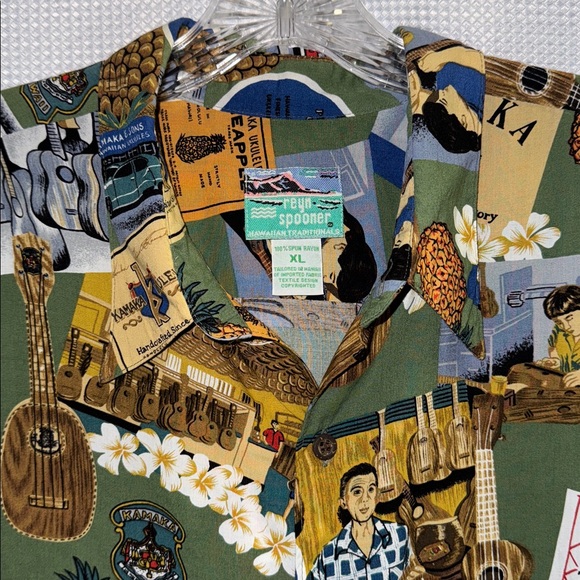 Rare Collectible Reyn Spooner Aloha Shirt KAMAKA Ukelele Rayon Pocket Size XL - Picture 3 of 11